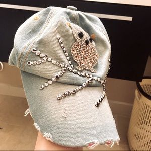 Bejeweled Jewel Rhinestone Denim Baseball Cap